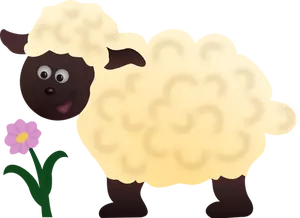 Onnellinen lammas- ja kukkavektorikuva