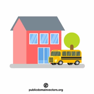 Schulgebäude und ein bus
