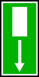 Porta di uscita rettangolare verde dietro il cartello con il disegno vettoriale di confine