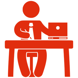 Image vectorielle silhouette de l'homme sur son ordinateur