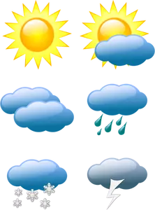 Graphiques vectoriels de sélection d'icônes de prévision météo de couleur