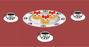 Ilustración vectorial de café y pasteles que sirve