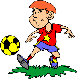 Comic Jungen spielen Fußball-Vektor-Bild