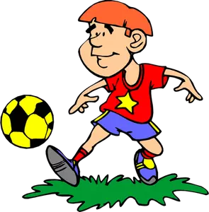 Benzi desenate băiat juca fotbal vector imagine