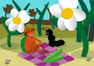 Caterpillar en schildpad picknick vector afbeelding