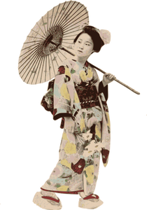 Dáma v kimonu pod slunce deštník vektorový obrázek