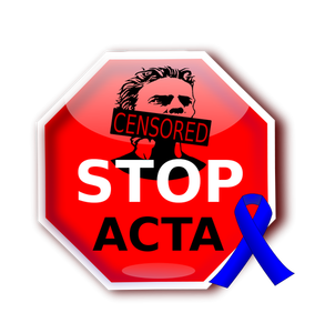Stop ACTA sign with blue ribbon vector image