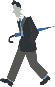 Vector drawing of man walking with an umbrella under his arm