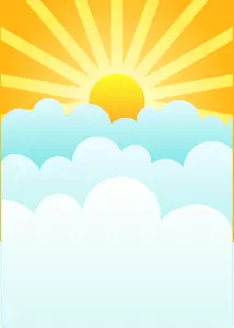 Sun rising above clouds vector drawing