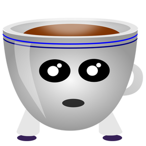 Immagine di una tazza di caffè con occhi e bocca