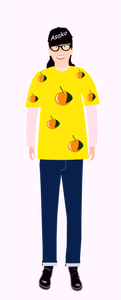 Image de vecteur de tendance fille en tee-shirt jaune avec motif orange