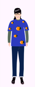 Ilustración de vector de chica de moda en camiseta azul con el patrón de naranja