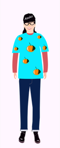 Gráficos del vector de chica de moda en luz azul t-shirt con el patrón de naranja
