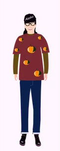Vector clip art of trendy guy in t- shirt with orange pattern