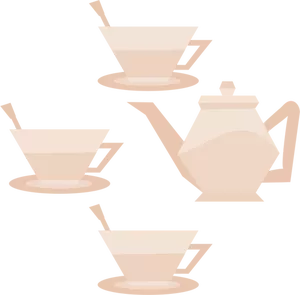 Imagem vetorial de três xícaras de chá e bule