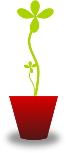 Vector de dibujo de planta verde tierna en bote rojo