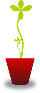 Desenho de planta verde tenra vermelho pote vetorial