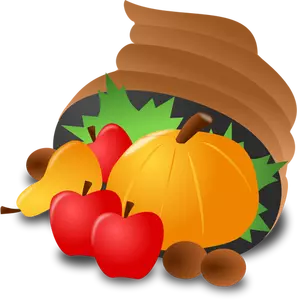 Vector clip art of food basket with a pumpkin