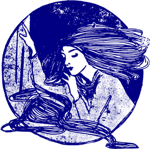 Vector illustraties van doordachte dame blauwe stempel