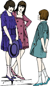 Vektor bilde av tre unge damer chatting på fortau