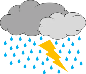 Vector image of two clouds with rain and lighting weather icon