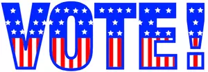 Imagem vetorial de palavra votar no padrão de bandeira EUA