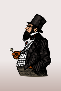 Illustration of gentleman in black suit with pipe