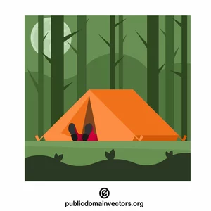 Tourist sleeping in a tent