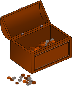 Vector miniaturi de jumătate gol comoara piept cu monede din afara
