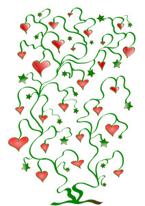 Árbol de corazones con hojas de gráficos vectoriales de estrellas