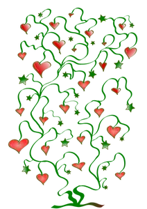 Albero di cuori con foglie di grafica vettoriale di stelle