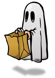 Fantasma con un sacchetto di carta con immagine vettoriale ombra