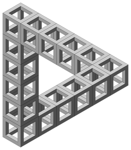 Drawing of impossible triangle formed out of cube constructions