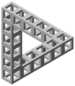Desenho de triângulo impossível, formado a partir de construções de cubo