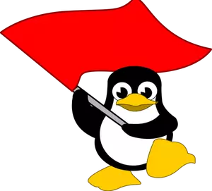 Tux waving red flag vector image
