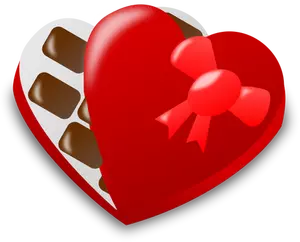 Kırmızı kalp şeklinde çikolata kutusu yarı açık vektör çizim