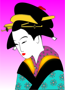 Mujer japonesa en dibujo vectorial de coloridos kimonos
