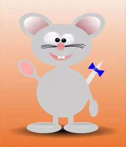 Ilustraţia vectorială fericit desen animat mouse-ul în picioare cu fundal portocaliu
