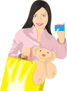 Vector clip art of girl with card and bag