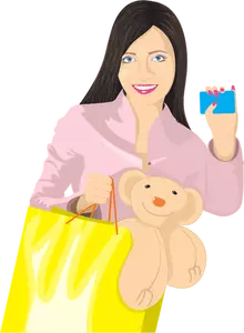 Vector clip art of girl with card and bag
