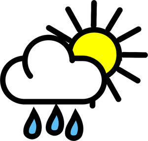 Vektoripiirros sateesta aurinkoisilla jaksoilla sään värikarttasymboli