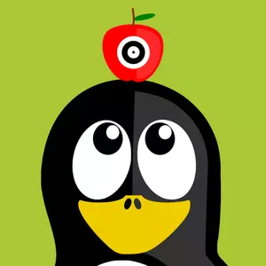 Penguin dengan apple pada kepala vektor ilustrasi