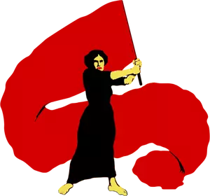 Ilustração vetorial de mulher proletária acena a bandeira vermelha