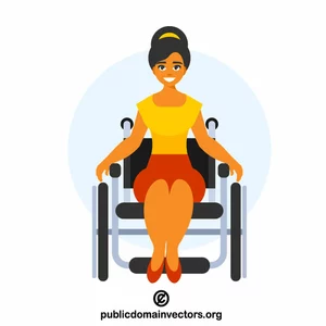 Donna che si siede su una sedia a rotelle