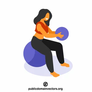 Woman sitting on a rubber ball