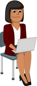 Vector graphics of young woman cartoon character using a laptop computer