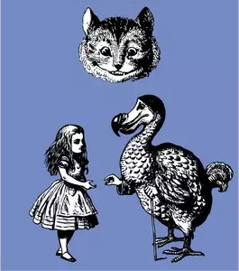 Alice in Tara Minunilor cu pisica şi gâscă imaginea vectorială