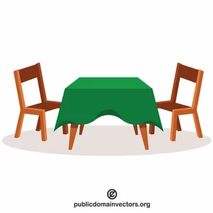 Table with green tablecloth