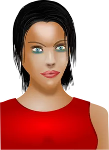 Vektorgrafikk utklipp av blå øyne dame i rød skjorte