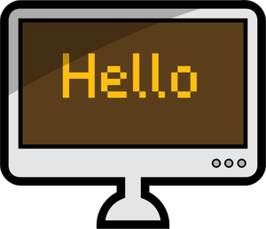 صورة متجهة لجهاز كمبيوتر مكتبي مع كلمة HELLO على شاشته